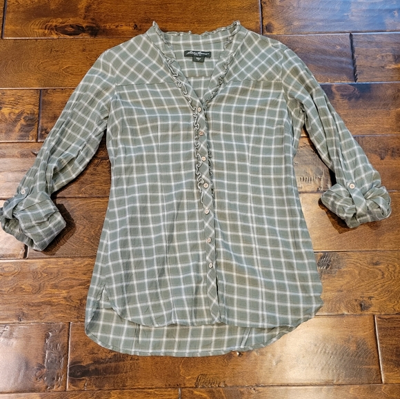Eddie Bauer Tops - Eddie Bauer Flannel Top Size XS Olive
